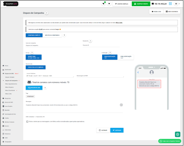 disparo de sms - Painel de Disparo de Campanha da Disparo Pro